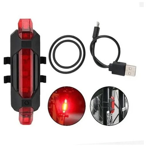 Luz De Posición Led Recargable Para Bicicleta Trasera Roja