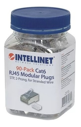 Plug Modular Rj45 Intellinet Utp Cat6 Multifilar Bote Con 90