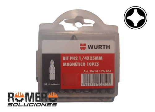 Imagen 3 de 6 de Puntas Ph2 Wurth Magnetica 1/4 X 25mm Set X 10 Unidades