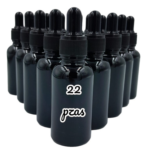 20 Goteros Vidrio 30ml Envase Negro, Tapa Rayada/bulbo Negro