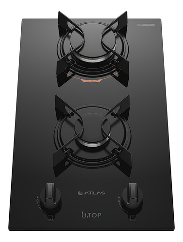 Cooktop 2 Bocas A Gás Preto Com Mesa De Vidro Atlas U Top Bivolt 110/220v