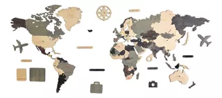 Mapa De Madera Del Mundo Tricolor Elegance