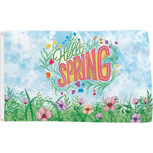 Bandera De  Hello Spring  3x5 Pies Doble Cara Decoracio...