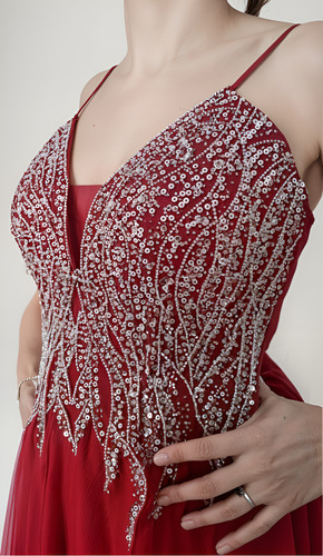 Vestido De Fiesta Deslumbrante Con Canutillos Y Lentejuelas