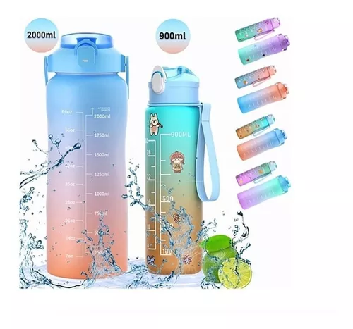 Pack 2 Botellas Agua Motivacional De 2 Litros Y 900 Ml