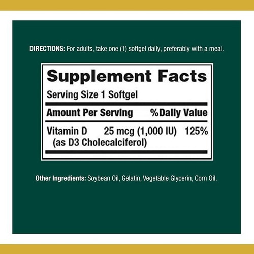 Vitamina D3 1000 UI Nature's Bounty® 120 cápsulas blandas 25 mcg-usa