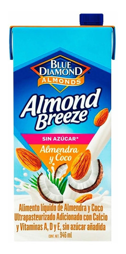 Alimento Líquido Almond Breeze Blue Diamond Almendra Coco Sin Azúcar 946ml