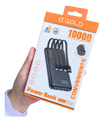 Powerbank Carregador Portátil Turbo Rápido 10000 Mah 4 Em 1 