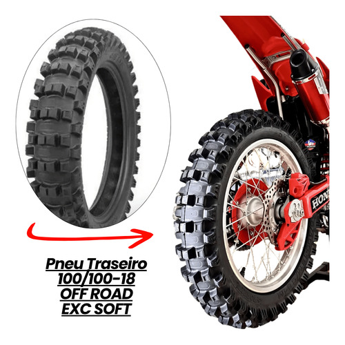 Pneu Borilli Tras 100/100-18 Off Road Exc Soft Trilha Enduro