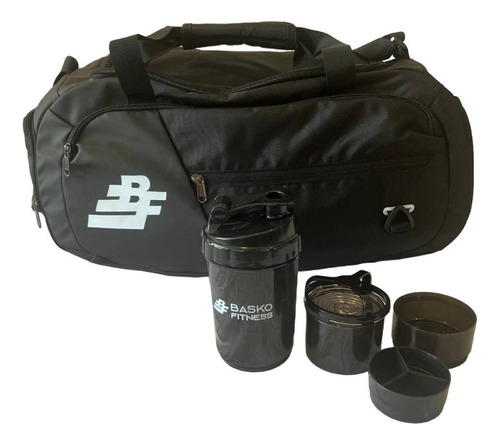 Bolso Deportivo Basko Fitness Pack Shaker Mezclador Negro