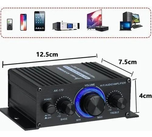 Ak170 Amplificador De Audio Bluetooth 2 Canales Para Auto