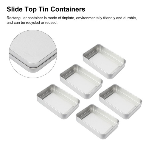 Caja De Hojalata Rectangular Con Tapa - 5 Piezas De Contened