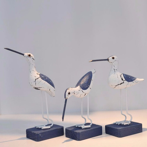 Imagen 4 de 7 de 3 Piezas De Gaviota De Madera De Artesanía Estilo Mediterrán