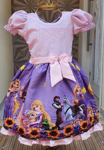 Vestido Infantil Lilás Rapunzel Princesa Sofia Aniversário Daminha