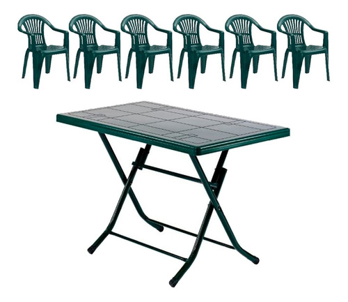 Juego Jardin Patio Exterior Mesa Pvc 6 Sillas Verde Ebz