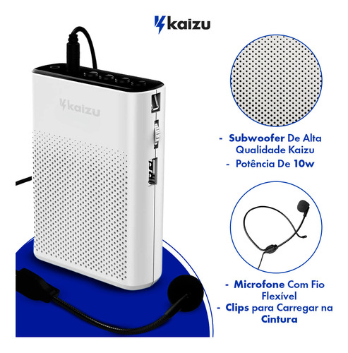 Kit Aparelho Amplificador Professor Voz Alta Megafone Potente Sala De Aula Palestra Bivolt Kaizu