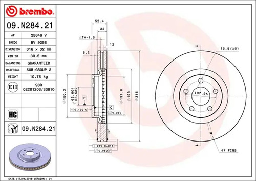 Disco Brembo Ford Edge Sel 2019 Delantero Pza
