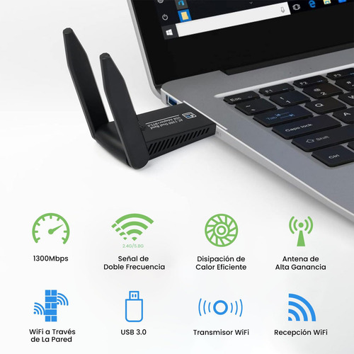 Adaptador Wifi Usb, 1300 Mbps, 5 Dbi Wifi Adaptador Usb