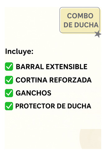 Barral De Baño + Cortina De Ducha + Ganchos + Protector Venecita Blanco