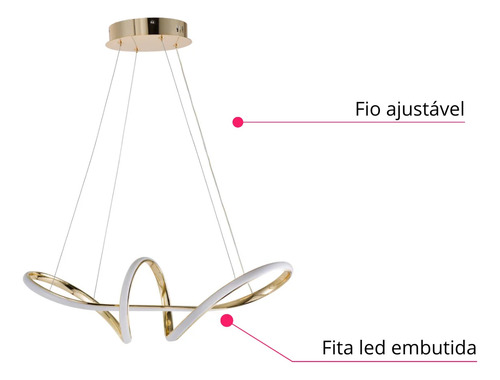 Luminária Pendente Lustre Led 3 em 1 Infinito Dourado Moderno Luxuoso INL118