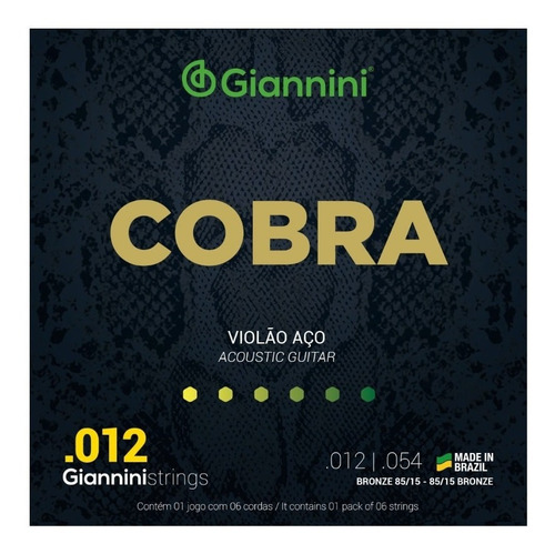 Imagem 1 de 1 de Encordoamento Violão Aço 6 Cordas Giannini Cobra 0.12