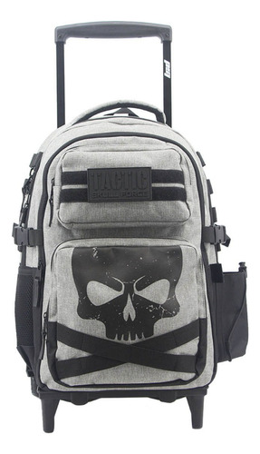 Mochila Con Carro Lsd Tactic Skull 18'' Premium 94.6034 Color Gris Diseño De La Tela Lisa