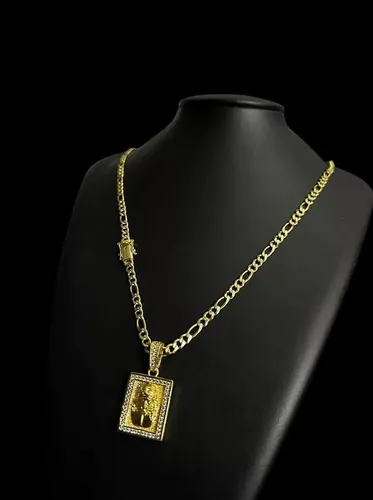 Colgante 3D en forma de cordón de 3 x 5 mm con diseño de Jesús, chapado en oro de 18 quilates