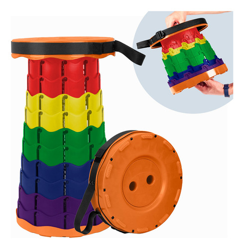 Slim Company Banco Retractil Plegable Portatil Con Correa Ajustable Soporta 130kg Taburete Plegable Para Camping, Ideal Para Fútbol, Picnic, Playa, Bbq, Pesca, Escalada Y Parque Color Naranja