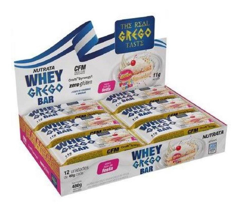 Kit Whey Grego Bar Caixa 12un Bolo De Aniversario