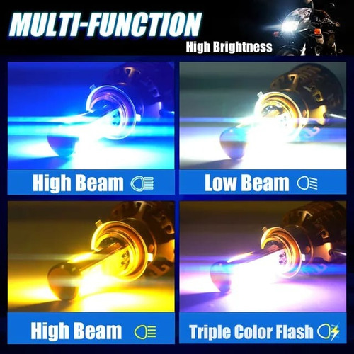 1 Bombillo Led Tricolor Strover H4 8 Caras Moto 12v 8000 Lm