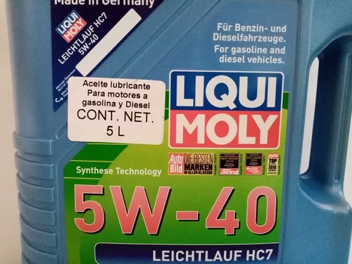 ACEITE MOTOR SINTETICO DIESEL/GASOLINA SAE 5W30 API CF/SN 5lts LIQUI MOLY  LEICHTLAUF