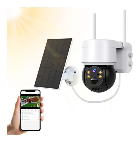 Cámara Ip Solar Recargable Impermeable Wifi Full Hd Exterior Color Blanco