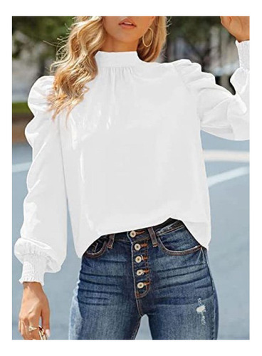 Camisa De Mujer Cuello Vuelto Manga Larga Abullonada Otoño