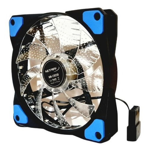 Fan Cooler Netmak Azul 12cm Transparente Con 15 Leds 