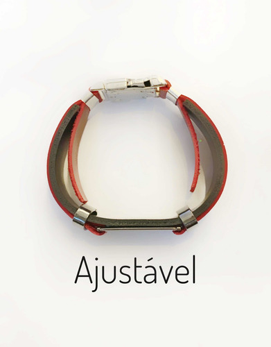 Pulseira Couro Vermelha/preto Moto Rock