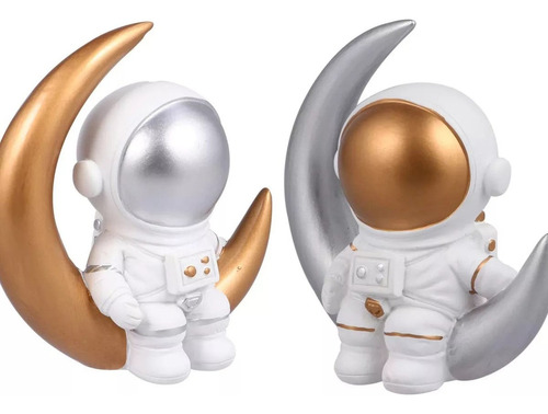 .. 2 Decoraciones Pastel Resina Luna Astronauta Para El