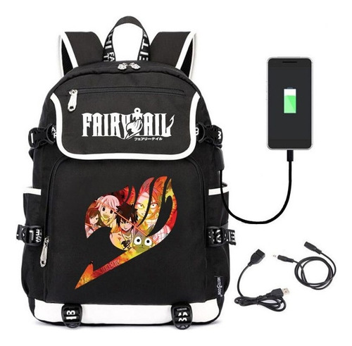 Mochila De Anime Fairy Tail Natsu Happy Usb, Mochilas Escola