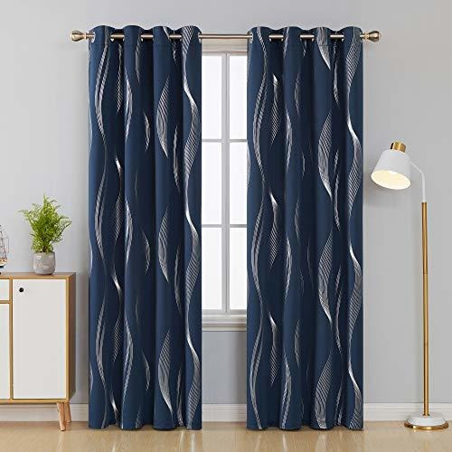 Cortina Con Aislamiento Termico Diseño De Ondas Azul Marino