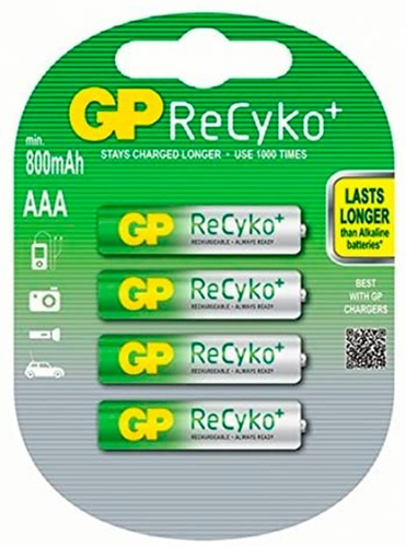 4 Pilhas Palito Gp Aaa 800mah Recyko Recarregáveis Bateria