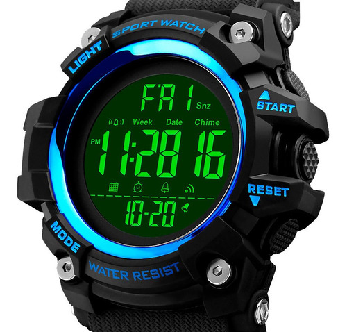 Reloj pulsera digital Skmei 1384 con correa de poliuretano color negro - bisel negro/azul