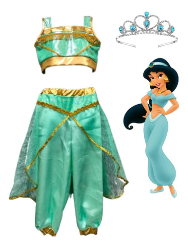 Disfraz Vestido Princesa Jasmine  + Diadema Corona Jazmin Disney Aladín.