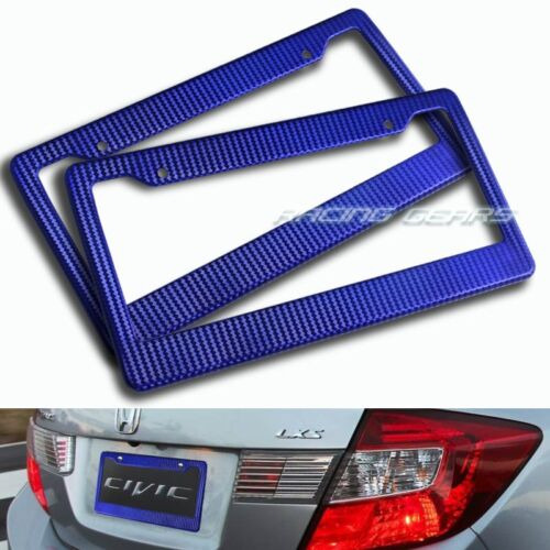 2 X Blue Carbon Style License Plate Holder Cover Frame F Mmi