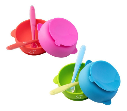 Set De 4 Platos De Silicón Y 4 Cucharas Multicolor  Papubaby Color Mix AV-RR Bowl con succion