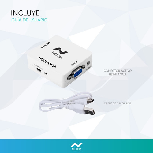 Conversor Adaptador Hdmi A Vga Activo Con Audio Local Color Blanco