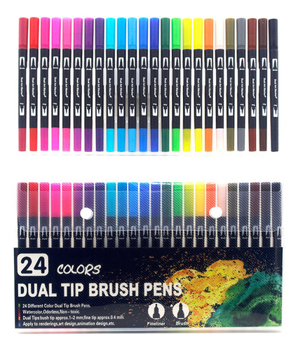 Plumones Dual Brush Pens Marcadores Doble Punta 24 Colores