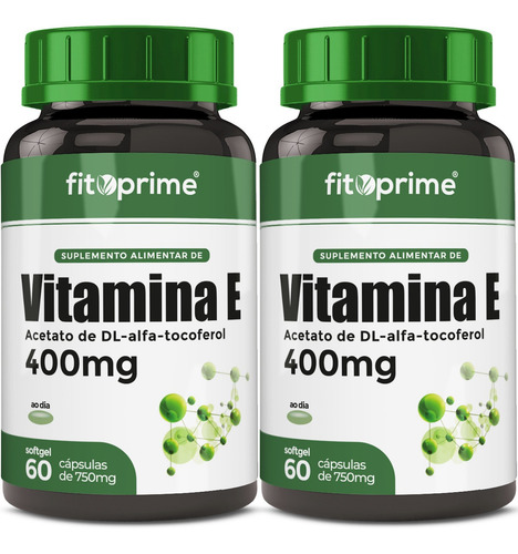 Imagem 1 de 3 de Kit 2 Vitamina E 400mg 400ui Por Cápsula Com 60 Cápsulas
