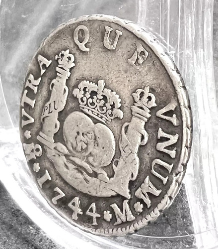 Moneda 2 Reales Columnaria Plata Original 1744 México Mo