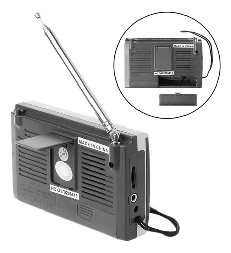 C Radio Fm Mw Sw Portátil Negra Con Conector De 3,5 Mm