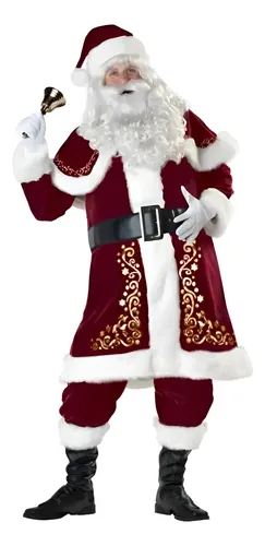 Carnavalife Disfraz De Papá Noel Unisex De Terciopelo – Set De 7 Piezas Con Chaqueta, Pantalón, Barba, Gafas, Gorro, Cinturón Y Guantes, Para Navidad