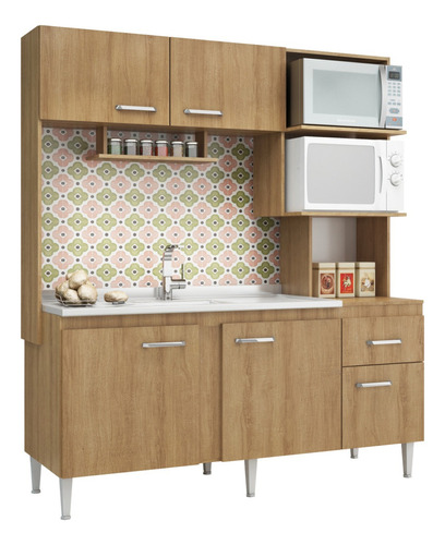 Kit De Cocina Compacta 5 Puertas 1 Cajón 165 X 189 X 52cm Ad Color Miel